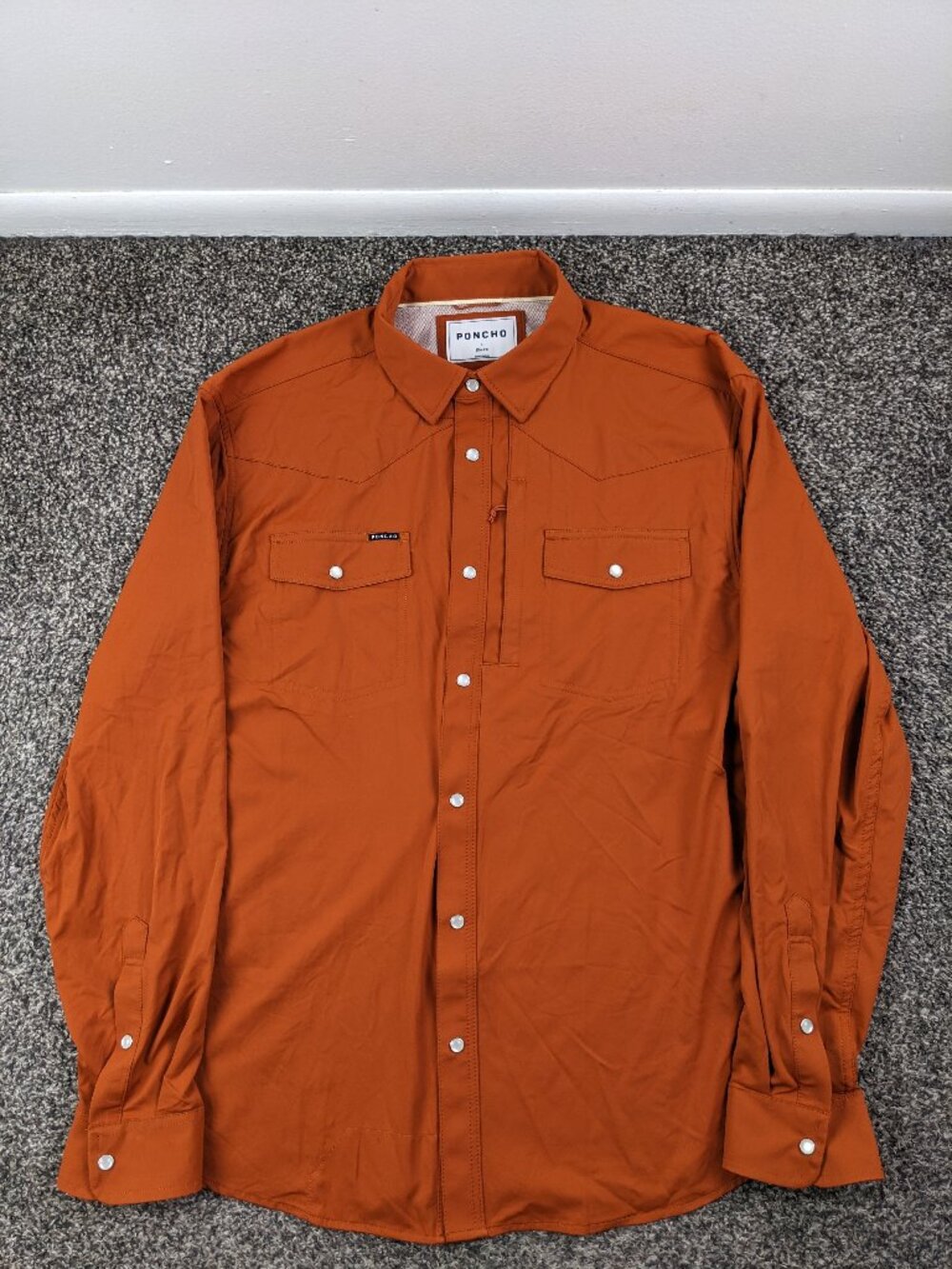 Poncho Shirt Nylon Western Pearl Snap Long Sleeve Stretch Mens Large Orange